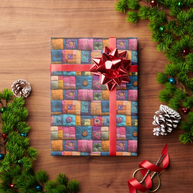 Whimsical Patchwork Quilt Pattern: farbiges Design Geschenkpapier (Feiertagsgeschenk)