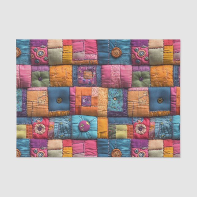 Whimsical Patchwork Quilt Pattern: farbiges Design Seidenpapier (Vorderseite)