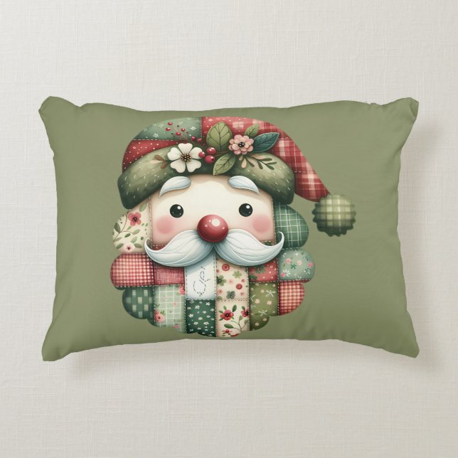 Whimsical Patchwork Santa Folk Christmas Dekokissen (Vorderseite)