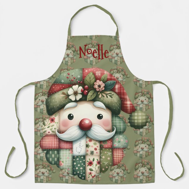 Whimsical Patchwork Santa Folk Christmas Schürze (Vorderseite)
