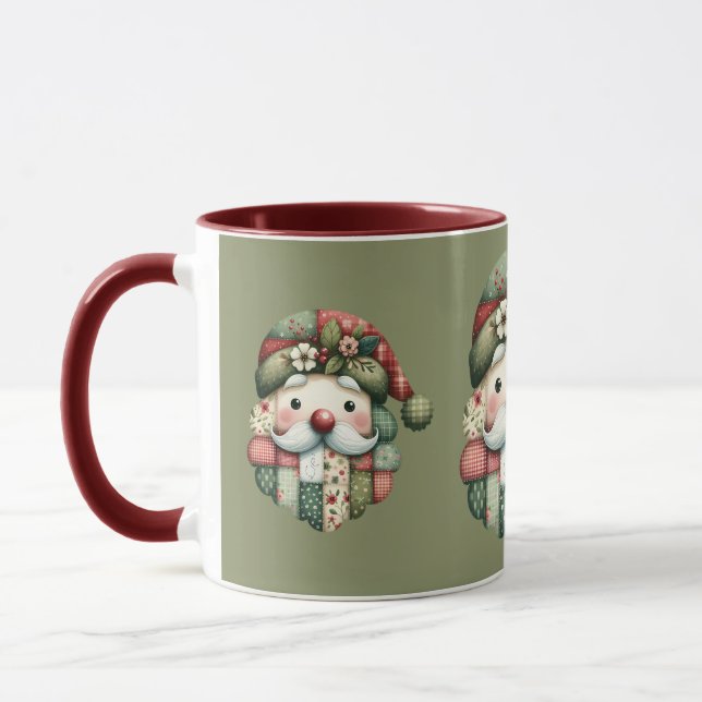 Whimsical Patchwork Santa Folk Christmas Tasse (Links)