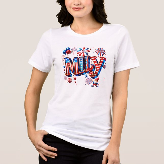 Whimsical Patriotic "MILEY" Name Art mit Gnome & Tri-Blend Shirt (Vorderseite)