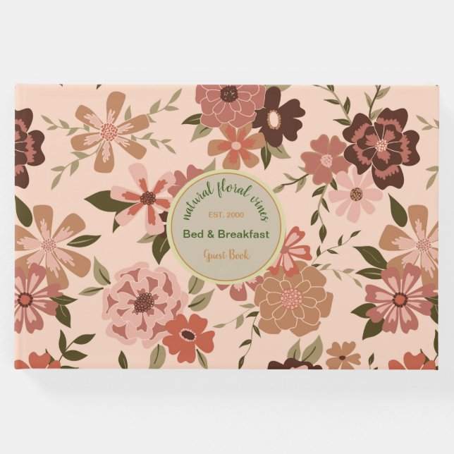 Whimsical Peach Brown FloralVacation Bed Breakfast Gästebuch (Vorderseite)