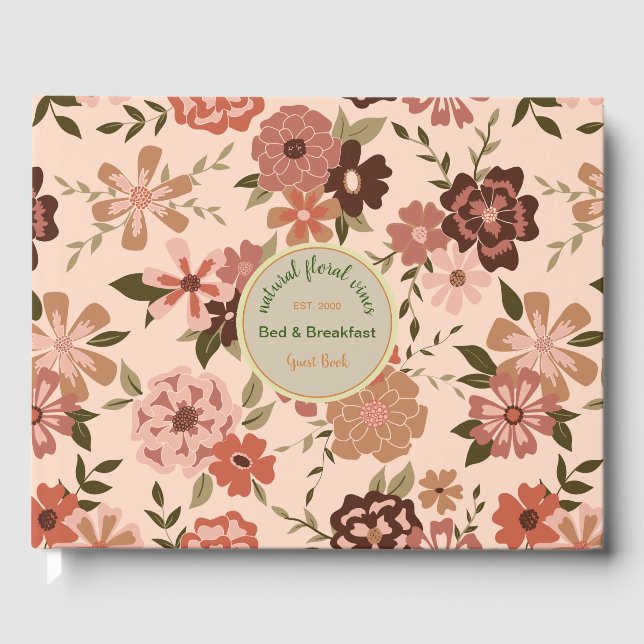 Whimsical Peach Brown FloralVacation Bed Breakfast Gästebuch (Vorderseite)