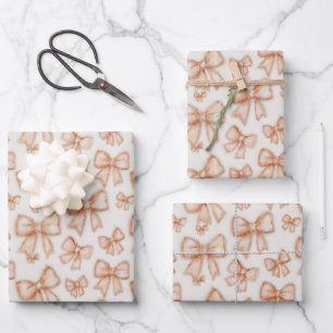 Whimsical Peach Coquette Schleifen Neue Babyparty Geschenkpapier Set