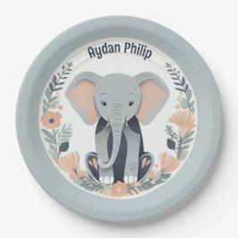 Whimsical Peach & Gray Baby Elephant Pappteller