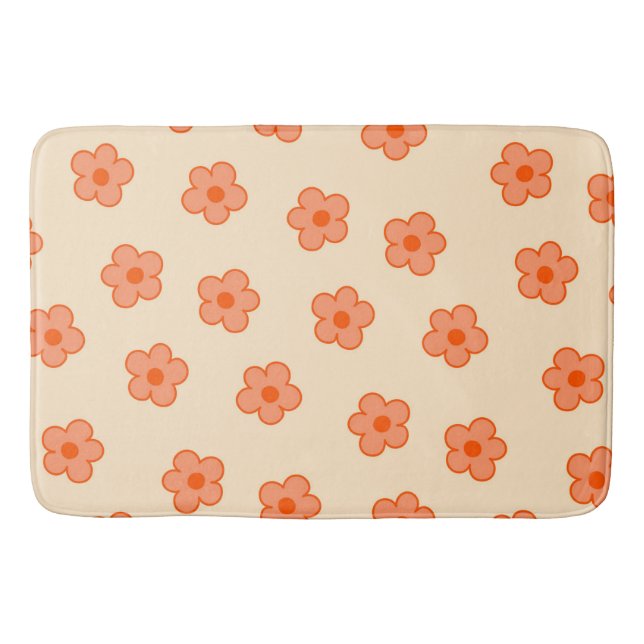 Whimsical Peach & Orange Floral Retro, fröhlich Badematte (Vorderseite)