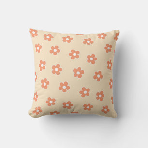 Whimsical Peach & Orange Floral Retro, fröhlich Kissen