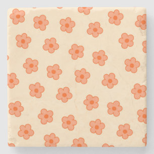 Whimsical Peach & Orange Floral Retro, fröhlich Steinuntersetzer