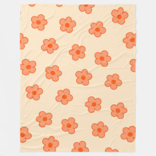 Whimsical Peach & Orange Floral Retro, Heiter, Fleecedecke