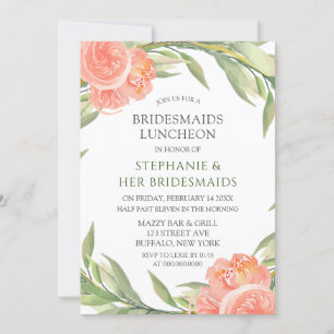 Whimsical Peachy Peonies Bridesmaids Luncheon Einladung