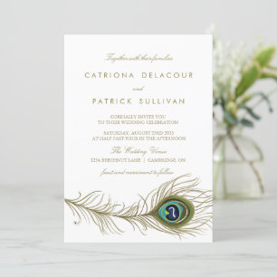 Whimsical Peacock Feather Art Deco Wedding Einladung