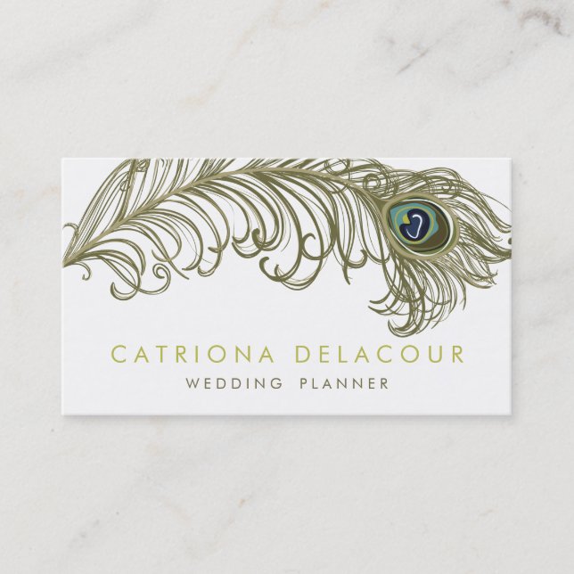 Whimsical Peacock Feather Stylish Business Card Visitenkarte (Vorderseite)