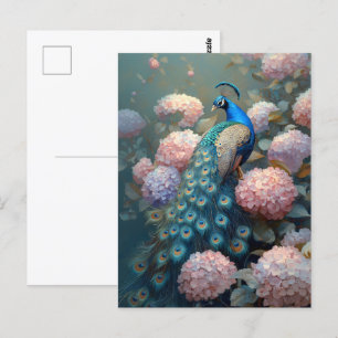 Whimsical Peacock Pink Hydrangea Blume Postkarte