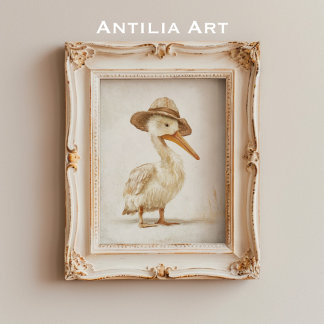 Whimsical Pelican Portrait Painting Water Bird Poster