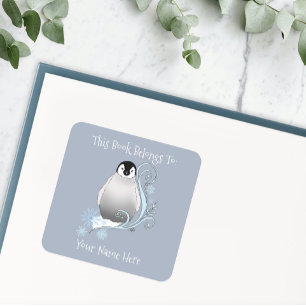 Whimsical Penguin Art Nouveau Schneeflocken Exlibr Quadratischer Aufkleber