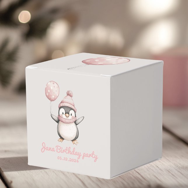 Whimsical Penguin Birthday | Vintag rosa Geschenkschachtel (Von Creator hochgeladen)
