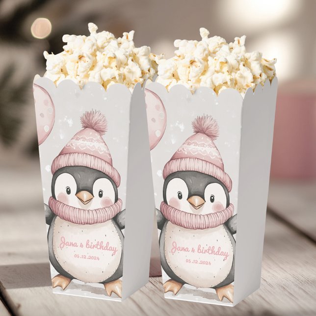 Whimsical Penguin Birthday | Vintag rosa Geschenkschachtel (Von Creator hochgeladen)