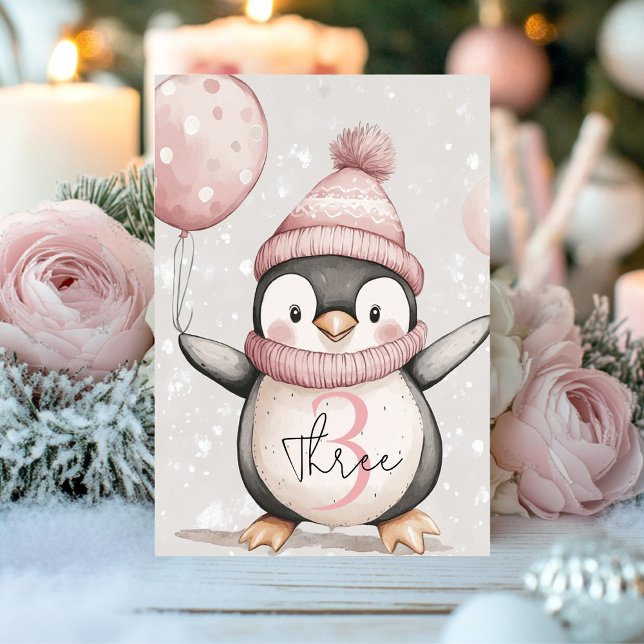 Whimsical Penguin Birthday | Vintag rosa Tischnummer (Von Creator hochgeladen)