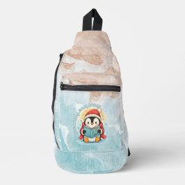 Whimsical Penguin Reader Artistic Sling Bag