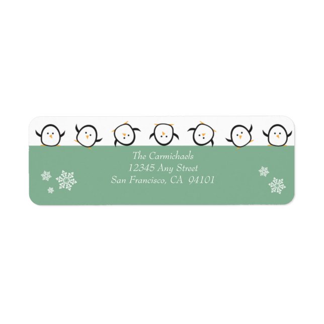 Whimsical Penguins Holiday Address Labels (aqua) (Vorne)