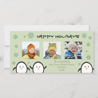 Whimsical Penguins Holiday Fotokarte (Salbei) Feiertagskarte