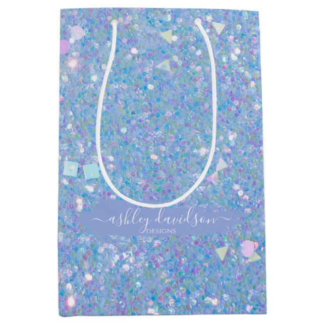 Whimsical Periwinkle Glitzer Geschenktaschen Mittlere Geschenktüte (Vorderseite)