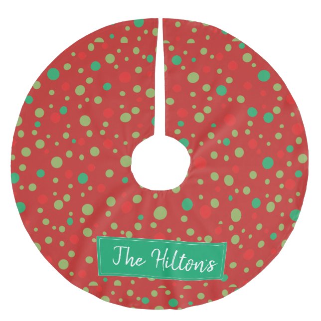 Whimsical Personalisiert Polka Dot Weihnachtsrock Polyester Weihnachtsbaumdecke (Vorderseite)