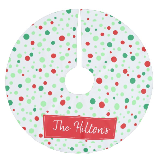 Whimsical Personalisiert Polka Dot Weihnachtsrock Polyester Weihnachtsbaumdecke (Vorderseite)