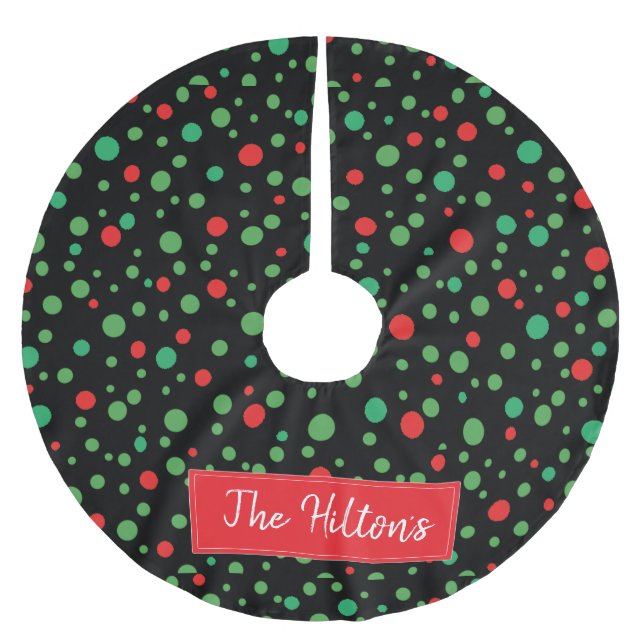 Whimsical Personalisiert Polka Dot Weihnachtsrock Polyester Weihnachtsbaumdecke (Vorderseite)