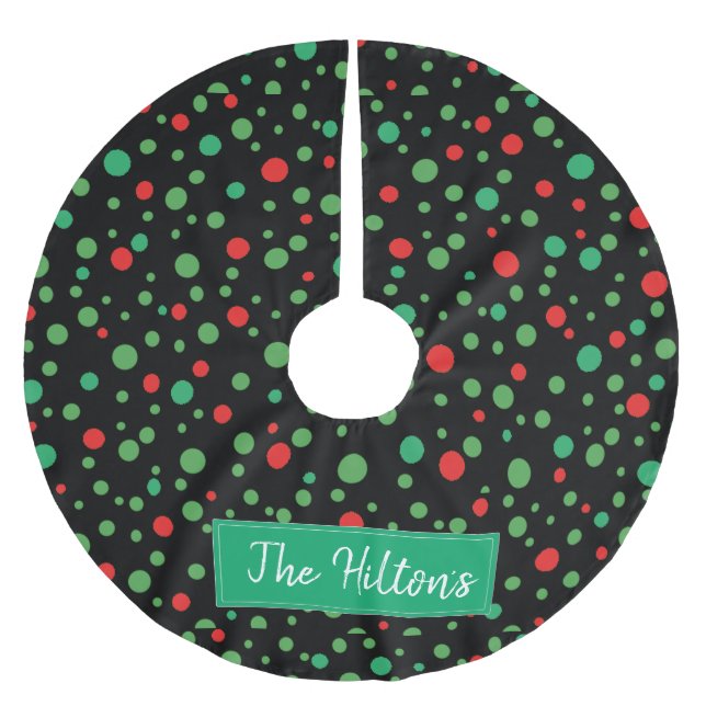 Whimsical Personalisiert Polka Dot Weihnachtsrock Polyester Weihnachtsbaumdecke (Vorderseite)