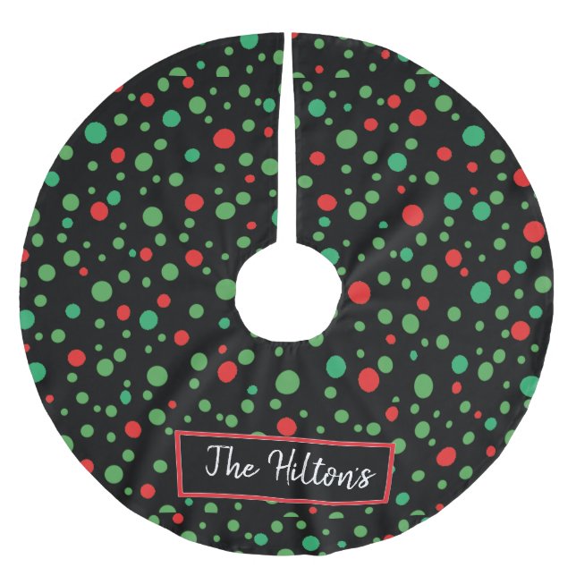 Whimsical Personalisiert Polka Dot Weihnachtsrock Polyester Weihnachtsbaumdecke (Vorderseite)