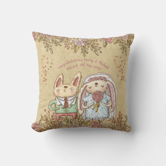 Whimsical Personalisiert Wedding Bride Groom Rusti Kissen (Vorderseite)