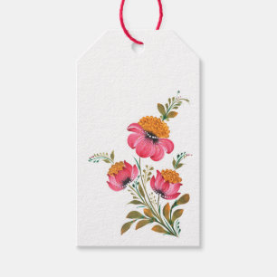 Whimsical Petrykivka Rosa Floral Geschenkanhänger