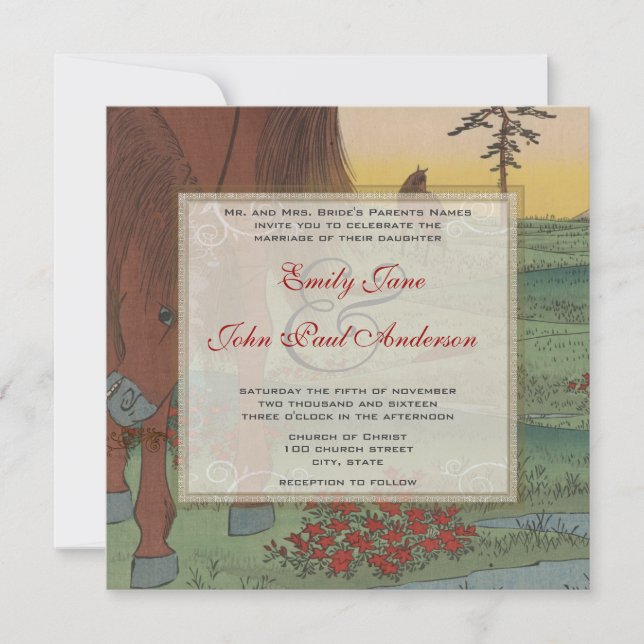 Whimsical Pferdewirbel Beilage Einladung Hochzeit (Vorderseite)