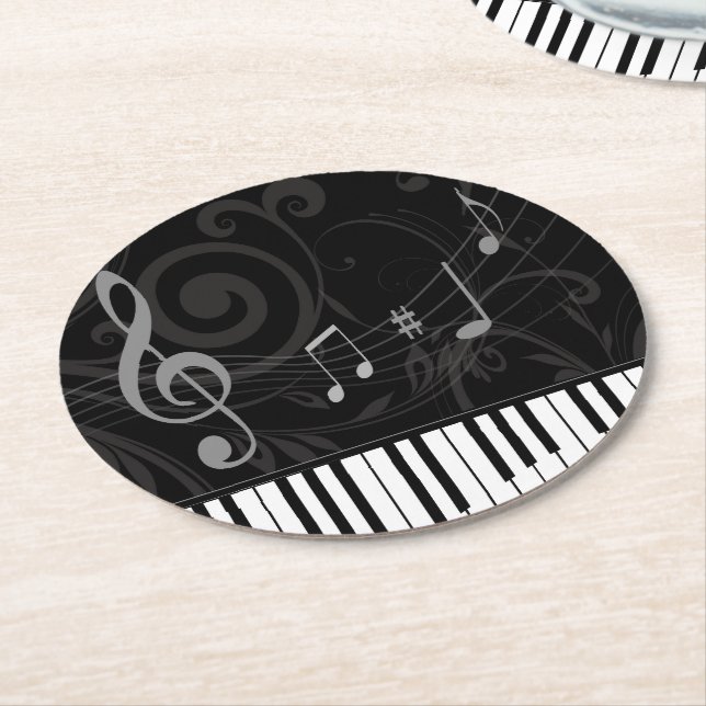 Whimsical Piano und Musical Notes Runder Pappuntersetzer (Angewinkelt)