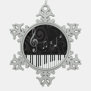 Whimsical Piano und Musical Notes Schneeflocken Zinn-Ornament