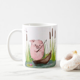 Whimsical Pig Fishing Mug Kaffeetasse