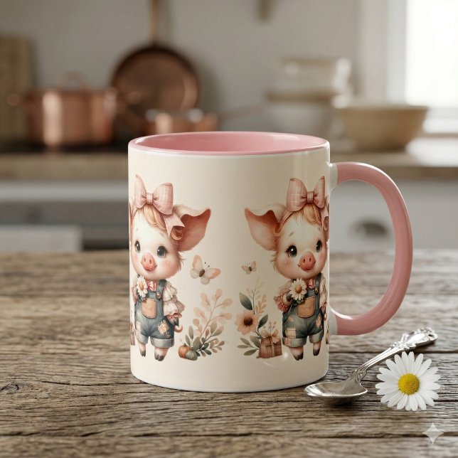Whimsical Piglet in Pastel Overalls Peach Tasse (Whimsical Piglet in Pastel Overalls Peach Mug)