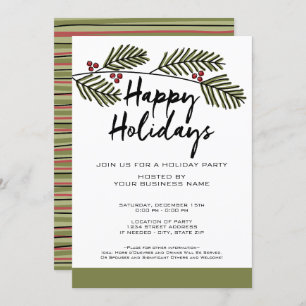 Whimsical Pine Branch Rustic Script Holiday Party Einladung