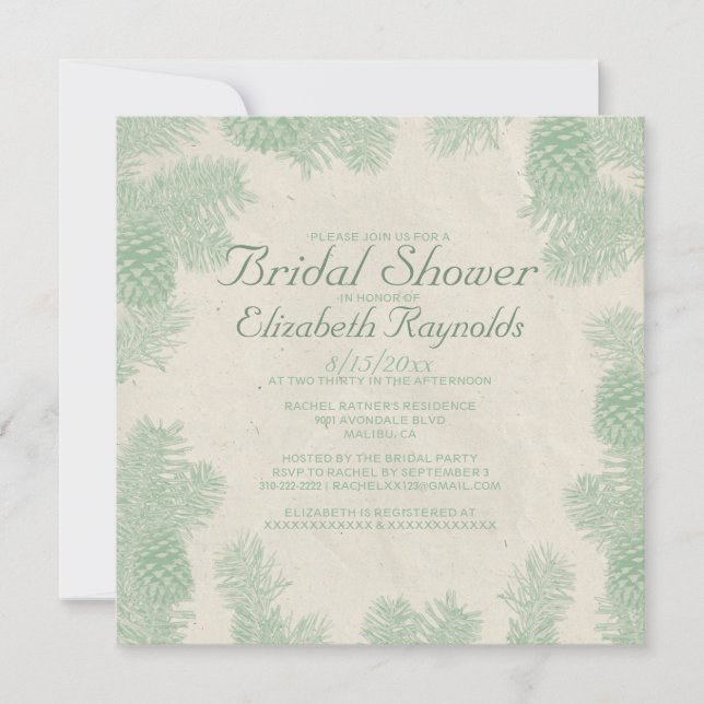 Whimsical Pine Cone Bridal Dusche Einladungen (Vorderseite)