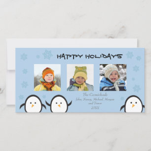 Whimsical Pinguins Holiday Fotokarte (blau) Feiertagskarte