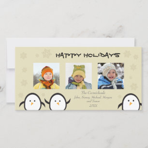 Whimsical Pinguins Holiday Fotokarte (silber) Feiertagskarte