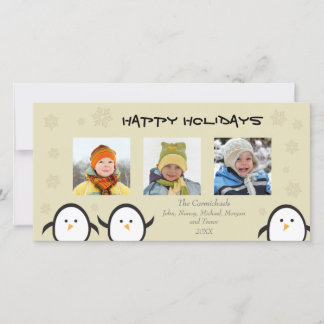 Whimsical Pinguins Holiday Fotokarte (silber) Feiertagskarte