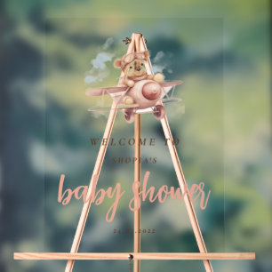 Whimsical Pink Airplane Adventure Baby Dusche Acrylschild