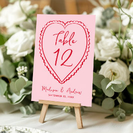 Whimsical Pink and Red Heart Wedding Tischnummer