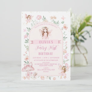 Whimsical Pink Arch Fairy Erster Geburtstag Einladung