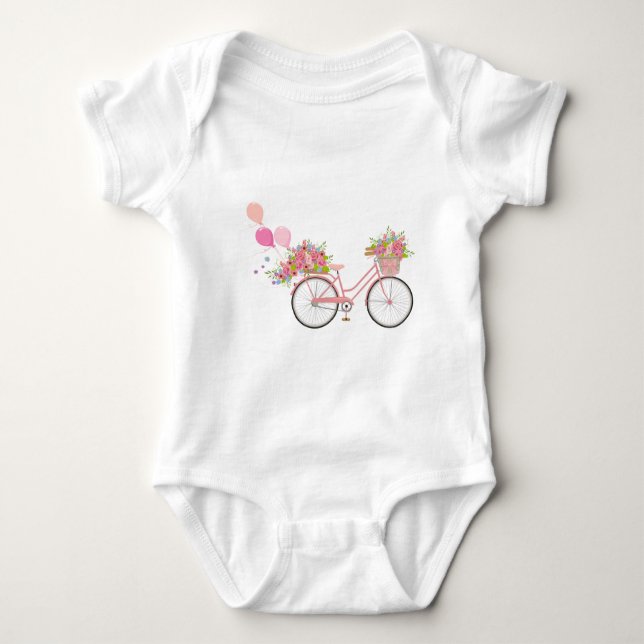 Whimsical Pink Bicycle Baby Strampler (Vorderseite)