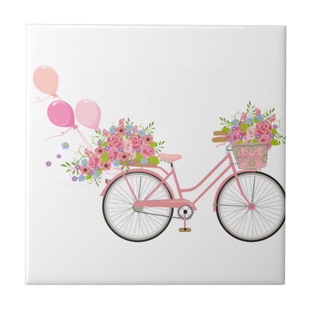 Whimsical Pink Bicycle Fliese (Vorderseite)