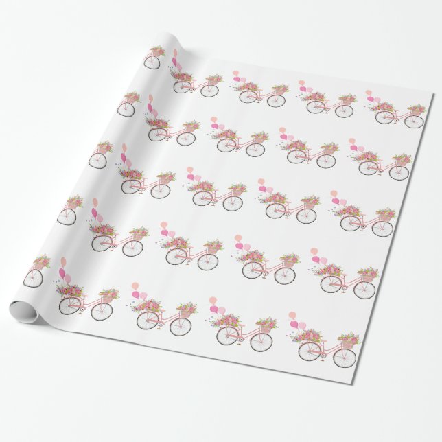 Whimsical Pink Bicycle Geschenkpapier (Ungerollt)